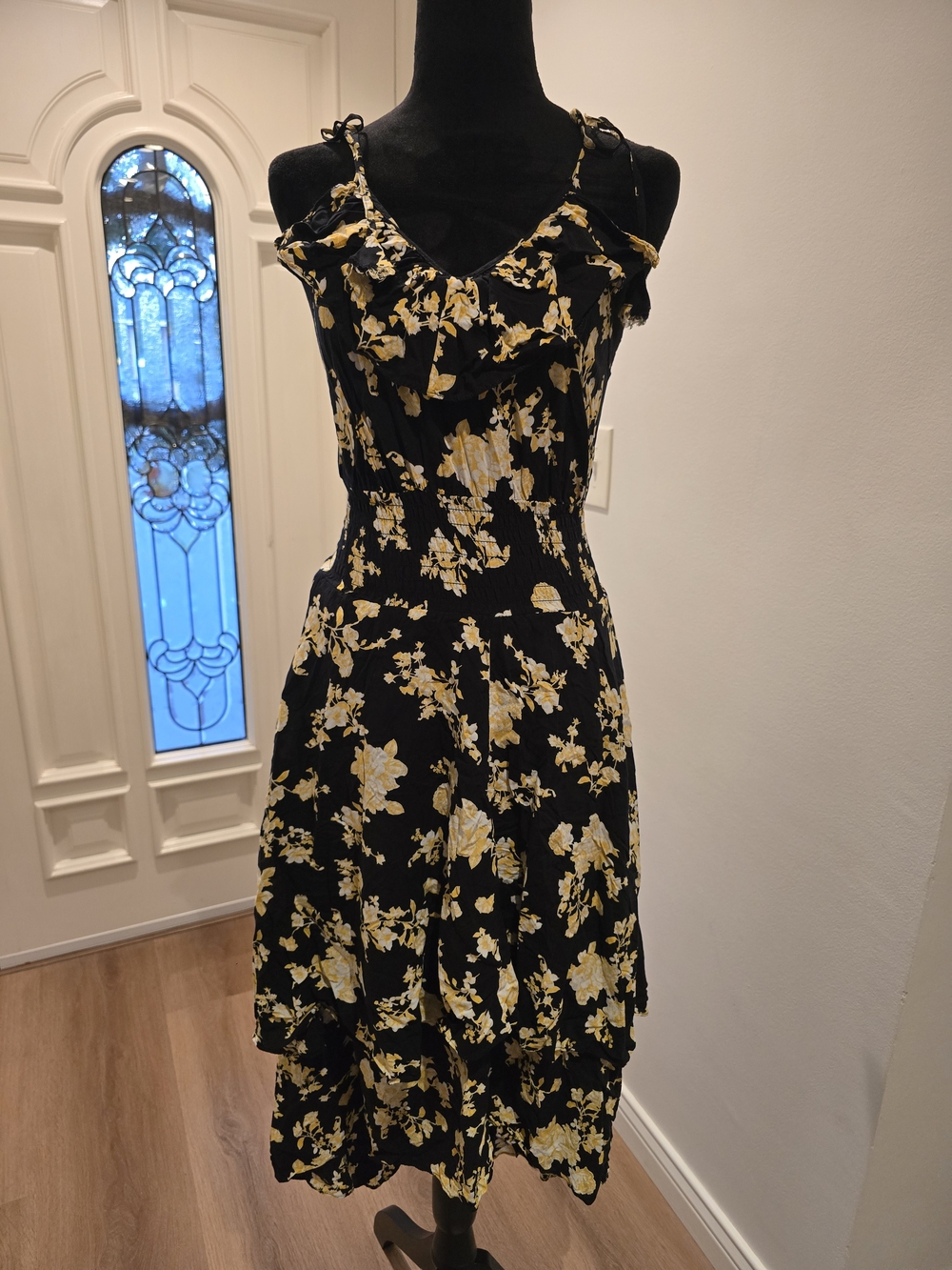 G.I.L.I. Black & Yellow Floral Cold-Shoulder High-Low Dress - Picture 2 of 8